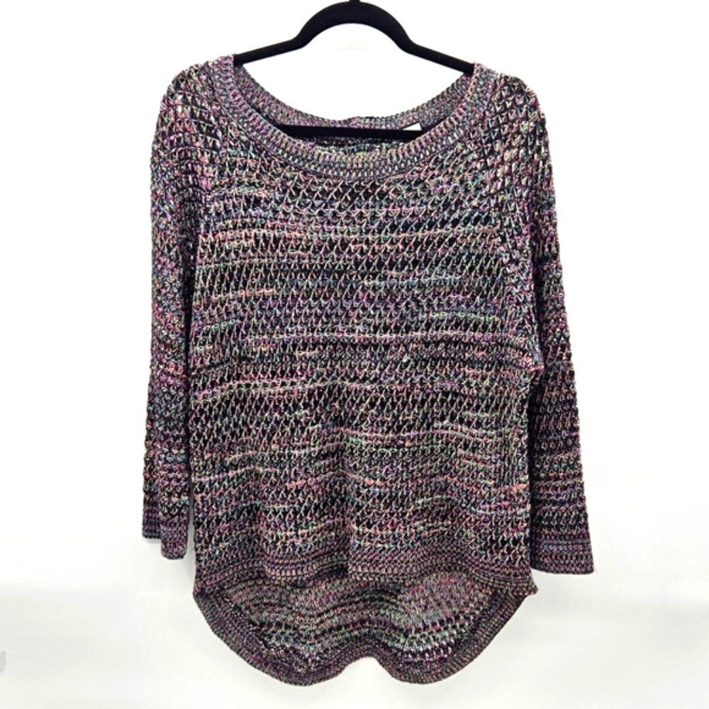 Allen B. By Allen Schwartz‎ Open Weave Knit Multicolor Lightweight Sweate…